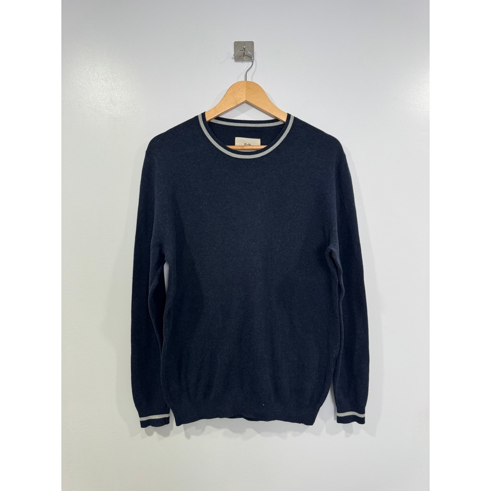 Folk Men Blue Sweater Contrast Trim Cotton Crewneck Size 3 Medium